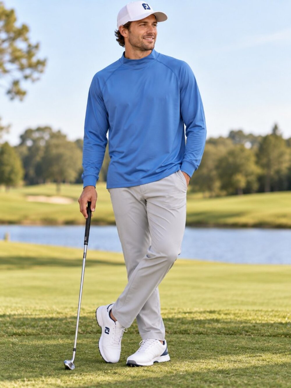 FootJoy Performance Blue Mock Neck Long Sleeve Golf Shirt Mens XXL